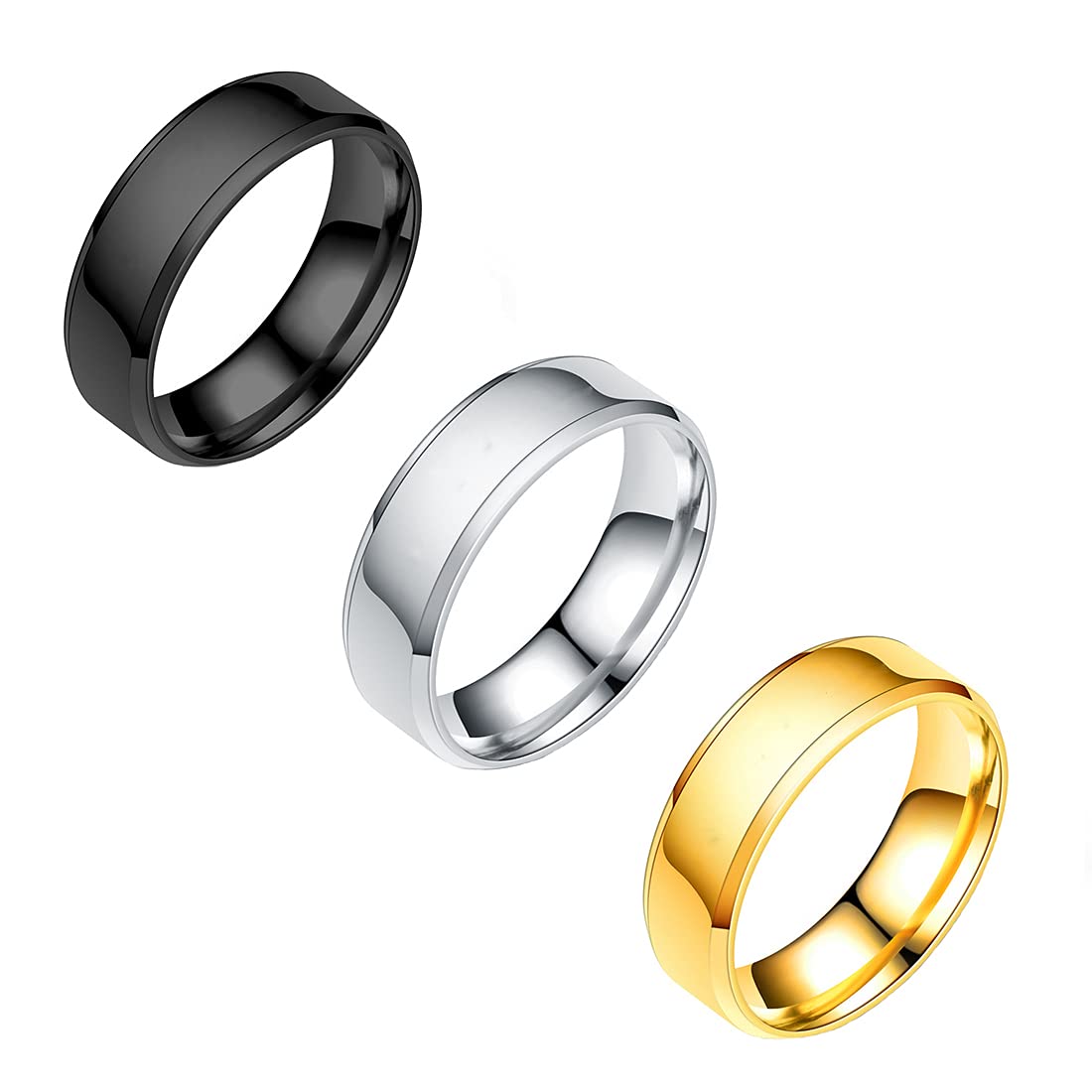 Yellow Chimes Rings for Men3 Pcs Combo Stainless Steel Black Gold Silver Band Ring for Men and Women.