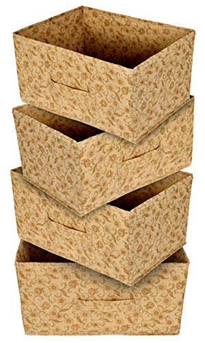 Kuber Industries Metalic Floral Print Non Woven Fabric 4-Replacement Drawer Storage and Cloth Organizer Unit for Closet (Beige)-KUBMART3485