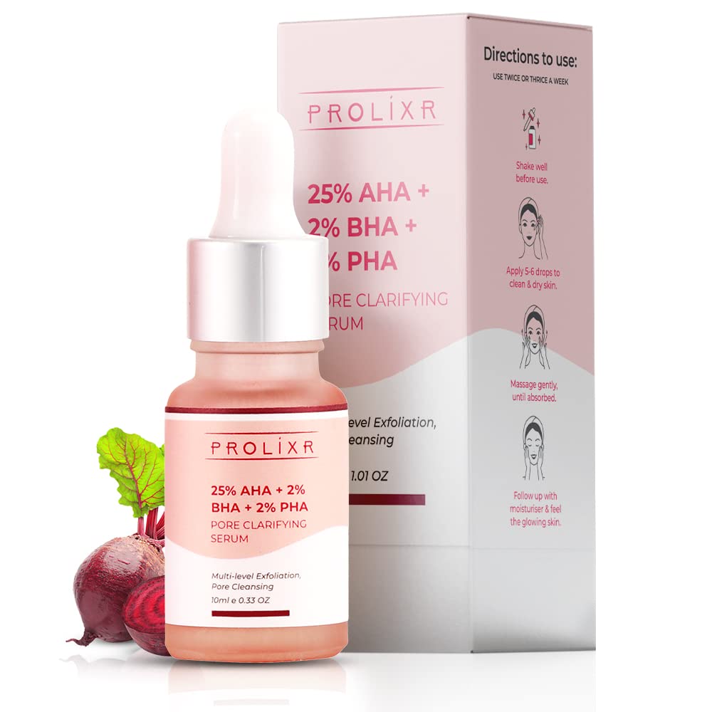 Prolixr 25% AHA + 2% BHA + 2% PHA Pore Clarifying Face Serum | Multi-Level Exfoliation | For Smooth & Clear Skin | All Skin Types (10 ml)