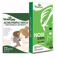 Urban yog Combo- Acne pimple patch-72dots & Nose Strips (4strips) with BHA serum - Face Care kit.