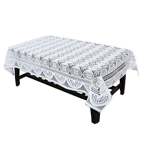 Kuber Industries Circle Design Cotton 4 Seater Center Table Cover - White - CTKTC22321, Standard (CTKTC022321)