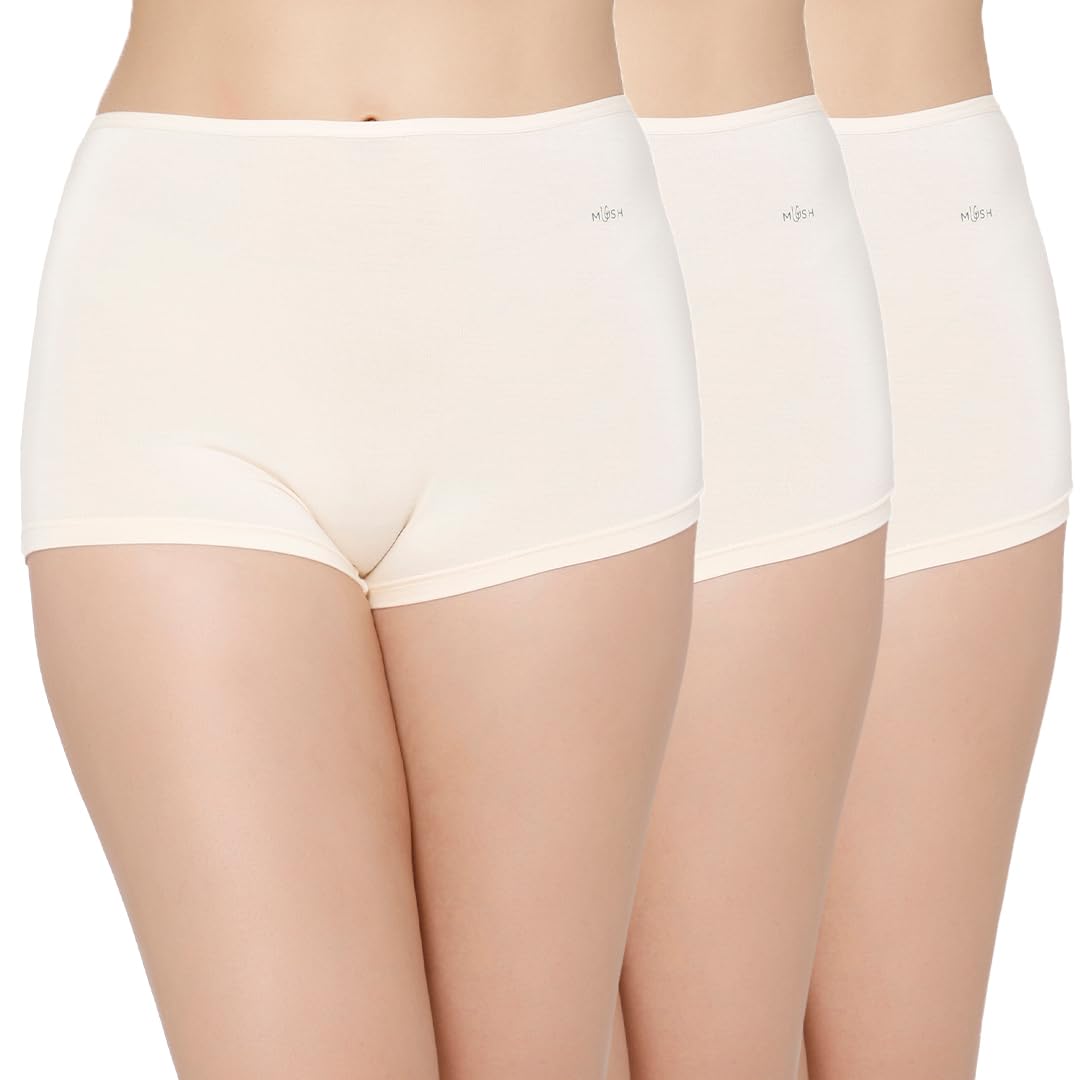 Mush Womens Ultra Soft High Waist Bamboo Modal Boyshorts || Breathable Panties || Anti-Odor, Seamless, Anti Microbial Innerwear (L - Pack of 3, Beige Color)