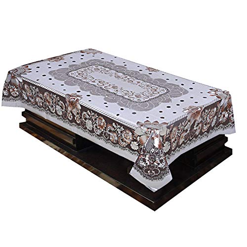 Kuber Industries Shining Floral Design PVC 4 Seater Center Table Cover (Silver), CTKTC013882