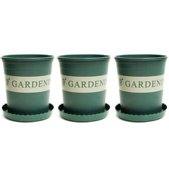 Kuber Industries Plastic Flower Pot|Indoor & Outdoor Hanging Planter|Durable & Lightweight|Water Drainage Holes|Hanging Pots for Plants Balcony Railing|Office Decor|Large|JL-2322|Set of 3|Green