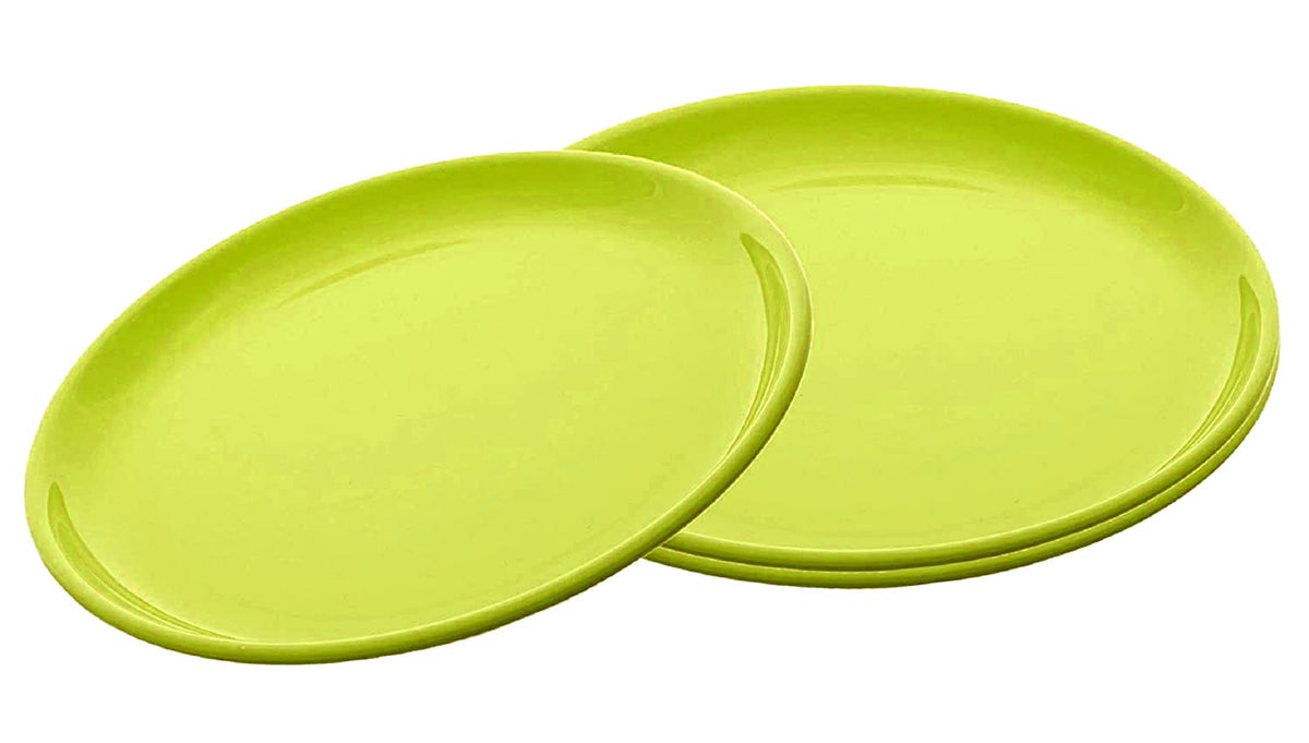 Kuber Industries Small Round 3 Pieces Unbreakable Plastic Microwave Safe Dinner Plates (Green) - CTGTC34836