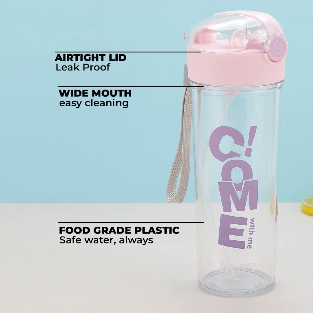 Kuber Pack of 5 Sipper Bottles with Straw for Kids | Tumbler Sipper Cup I Cute Water Bottle with Lid | Food Grade Plastic | One Click Open | Leak Proof, BPA Free | 420 ml