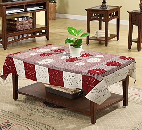 Kuber Industries Flower Printed Cotton 4 Seater Center Table Cover,40"x60" (Red & Cream)-44KM059