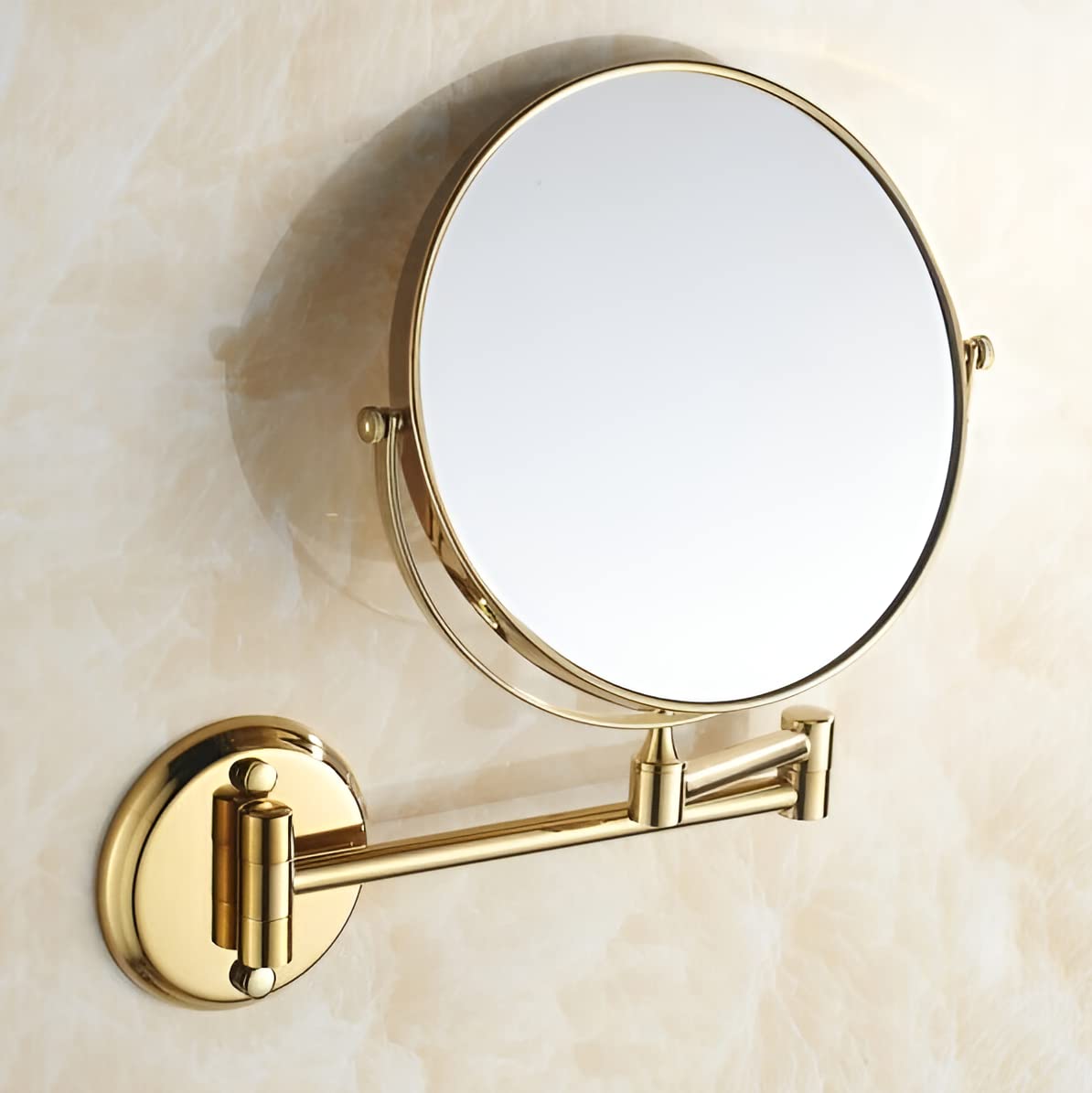 Plantex Brass and 304 Grade Stainless Steel Body Two-Sided 360° Swivel Mirror/Magnifying Mirror/Mirror for Makeup/Vanity Mirror Wall Mounted(8 inches/Golden Finish)