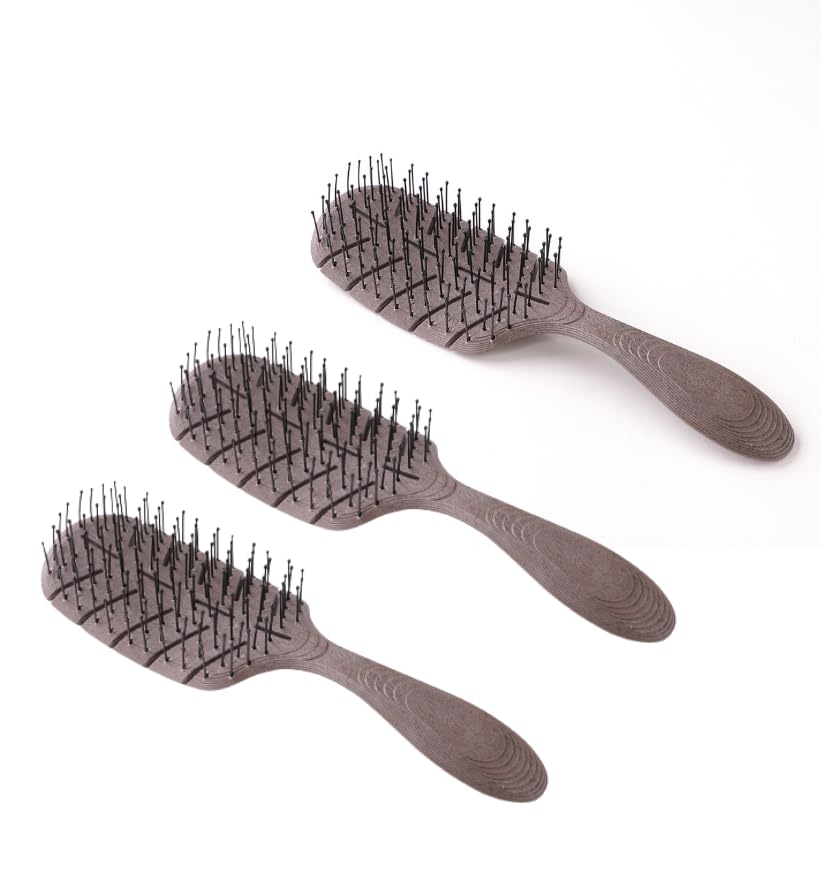 Umai Eco-Friendly Hair Brush for Women & Men | Coffee Aroma Infused | Detangling, For Wet or Dry Hair & All Hair Types | Therapeutic | Biodegradable Material |Cruelty-Free|Natural|Vegan (Pack of 3)