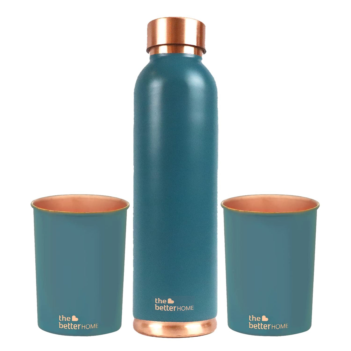 The Better Home 1000 Copper Water Bottle (950ml) and Copper Glass (Pack of 2) - Teal | 100% Pure Copper Bottle | BPA Free & Non Toxic Water Bottle with Anti Oxidant Properties of Copper