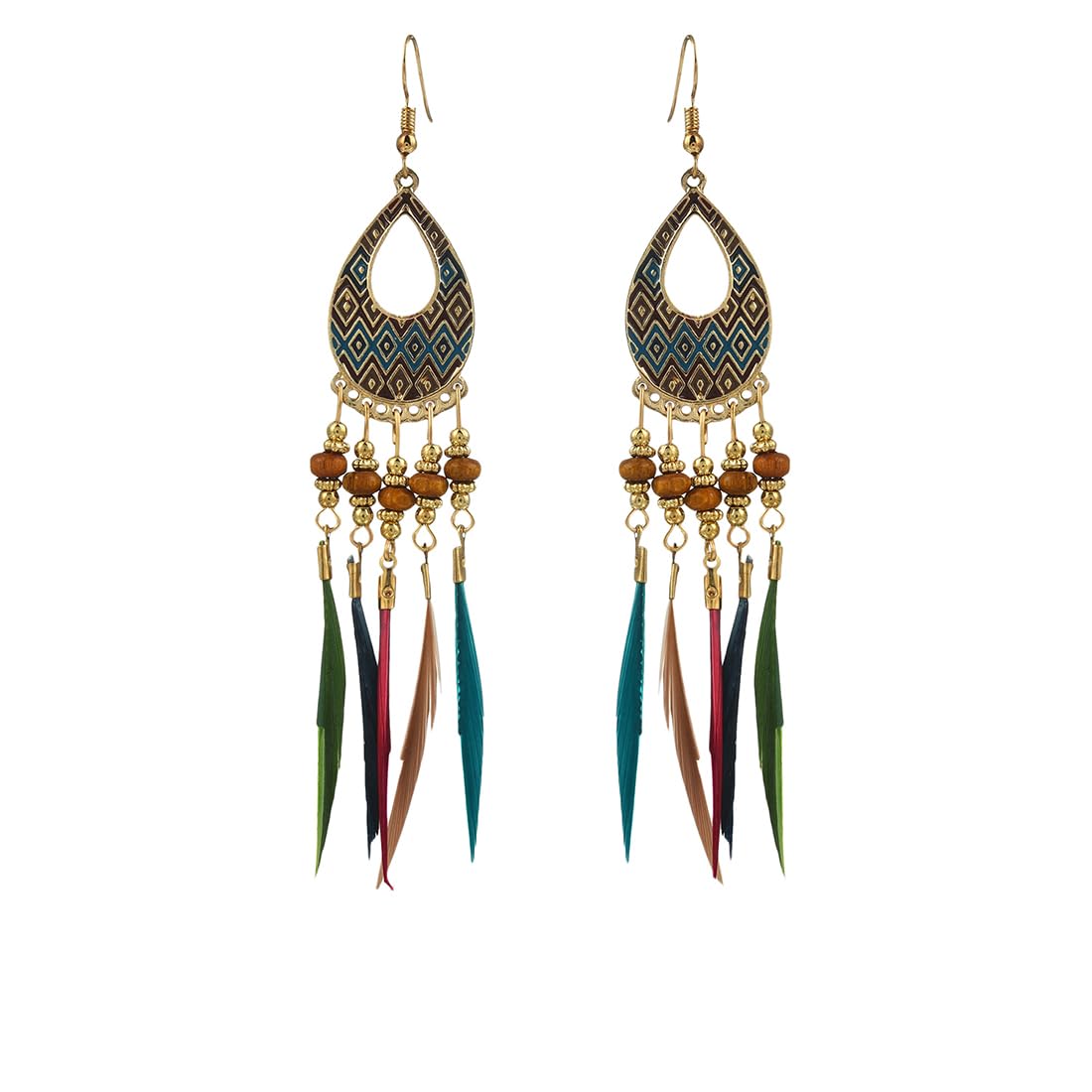 Kairangi Tassel Earrings for Women Multicolor Feathers Gold Plated Long Tassel Earrings for Women and Girls