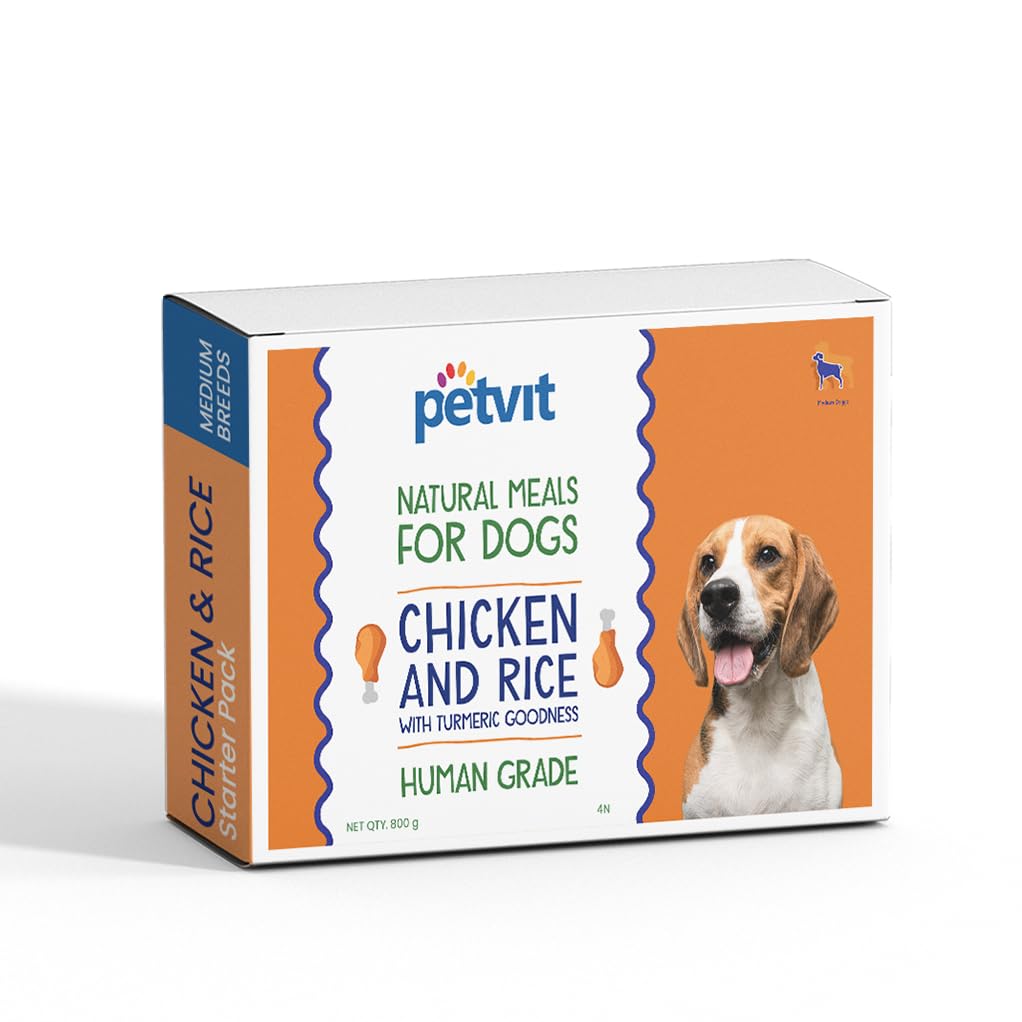 Petvit Chicken Rice Dog Food with Real Chicken Meat, Supports Joint and Bone Health, Enhanced with Antioxidant-Rich Turmeric - Healthy and Nutritional Pet Food | Pack of 4 (200g Each)