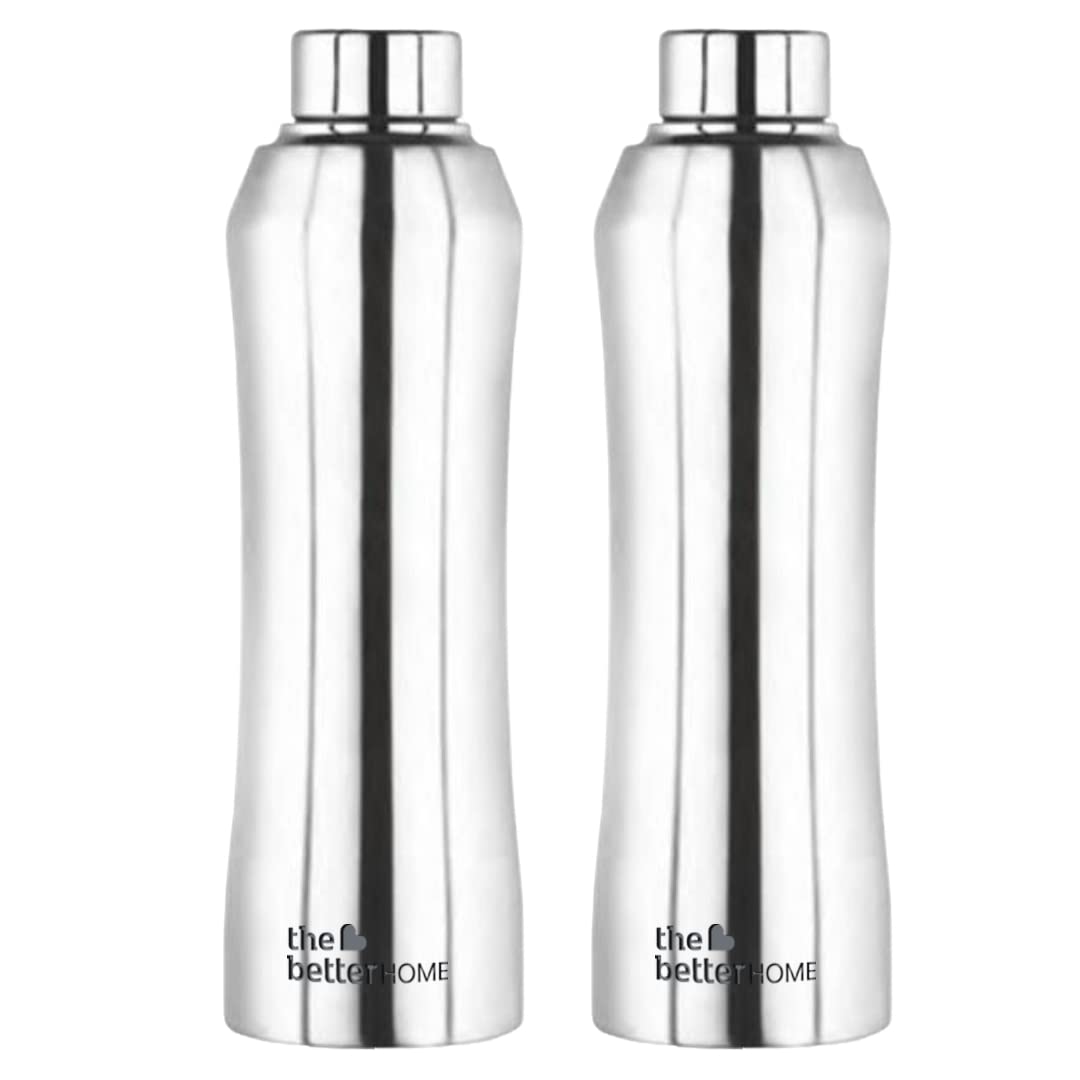 The Better Home 1000 Stainless Steel Water Bottle 1 Litre - Silver | Eco-Friendly, Non-Toxic & BPA Free Water Bottles 1+ Litre | Rust-Proof, Lightweight, Leak-Proof & Durable| Pack of 2