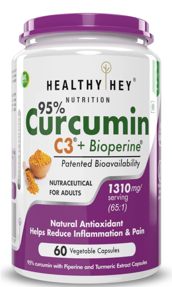 HealthyHey Nutrition Curcumin with Bioperine 1310mg (Ultra Pure) | Organic Turmeric, 60 Vegetable Capsules with Piperine