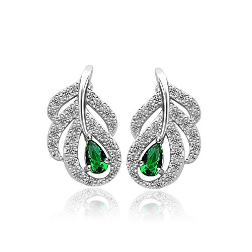 Yellow Chimes Crystals from Swarovski Platinum Plated Designer Peacock Feather Green Crystal Earrings for Women and Girls