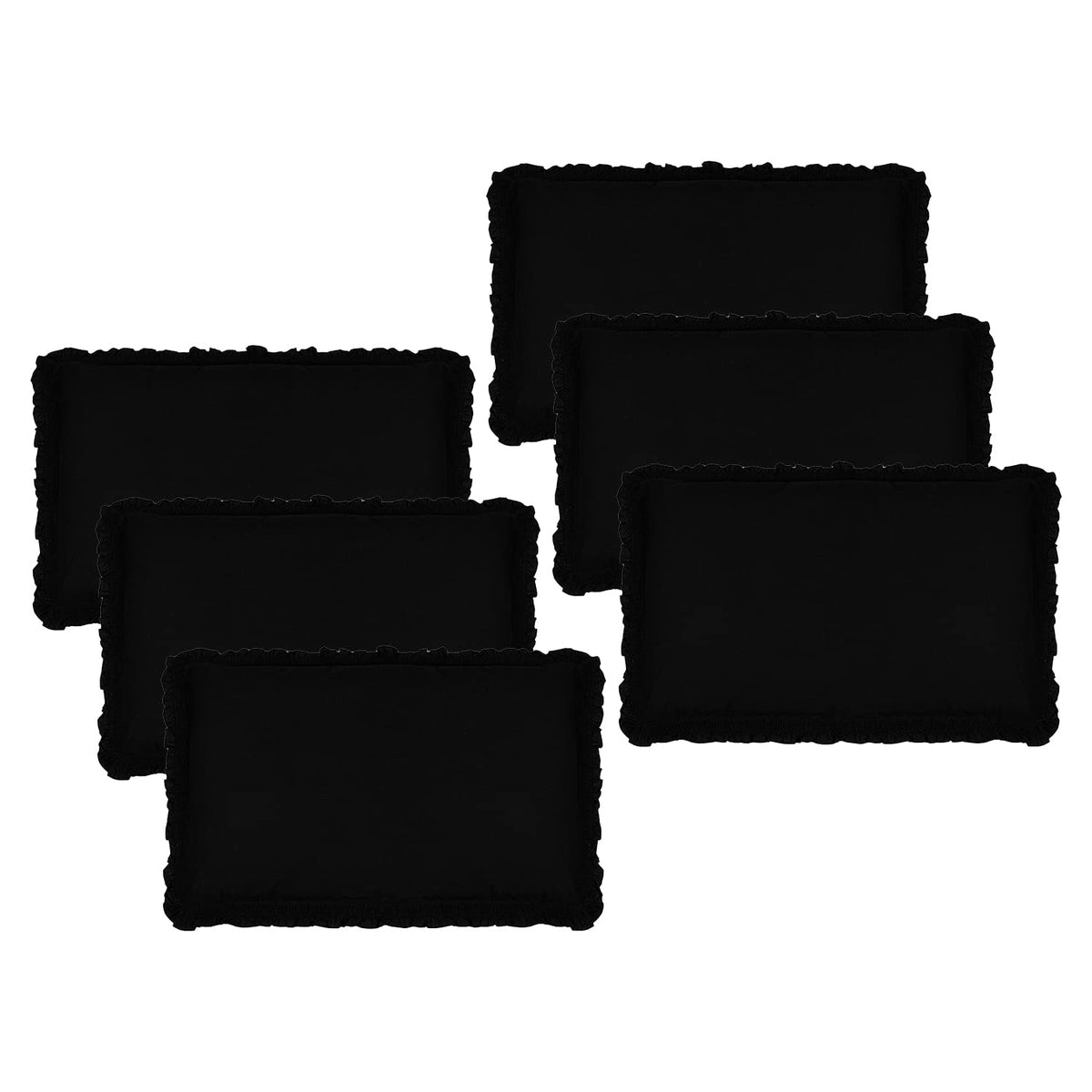 Kuber Industries Pillow Cover | Cotton Pillow Cover | Pillow Cover For Bedroom | Pleated Frill Border Long Crush Pillow Cover | Set of 6 | 20x30 Inch | Black