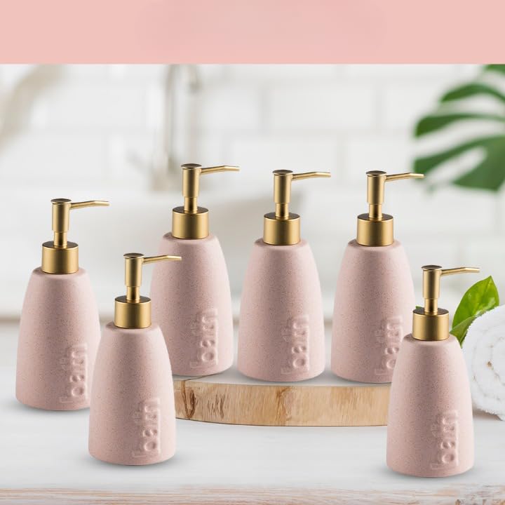 The Better Home 320ml Dispenser Bottle - Pink (Set of 6) | Ceramic Liquid Dispenser for Kitchen, Wash-Basin, and Bathroom | Ideal for Shampoo, Hand Wash, Sanitizer, Lotion, and More