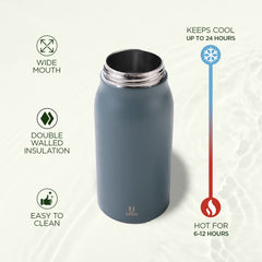 U Insulated Stainless Steel Bottle 1 Litre with Sipper Lid-Double Wall Vacuum Thermos | Leakproof | Keeps Drinks Hot/Cold for 6-12 Hours | FlipUp Handle | Easy-to-Carry (Pack of 2) (Blue-Green)