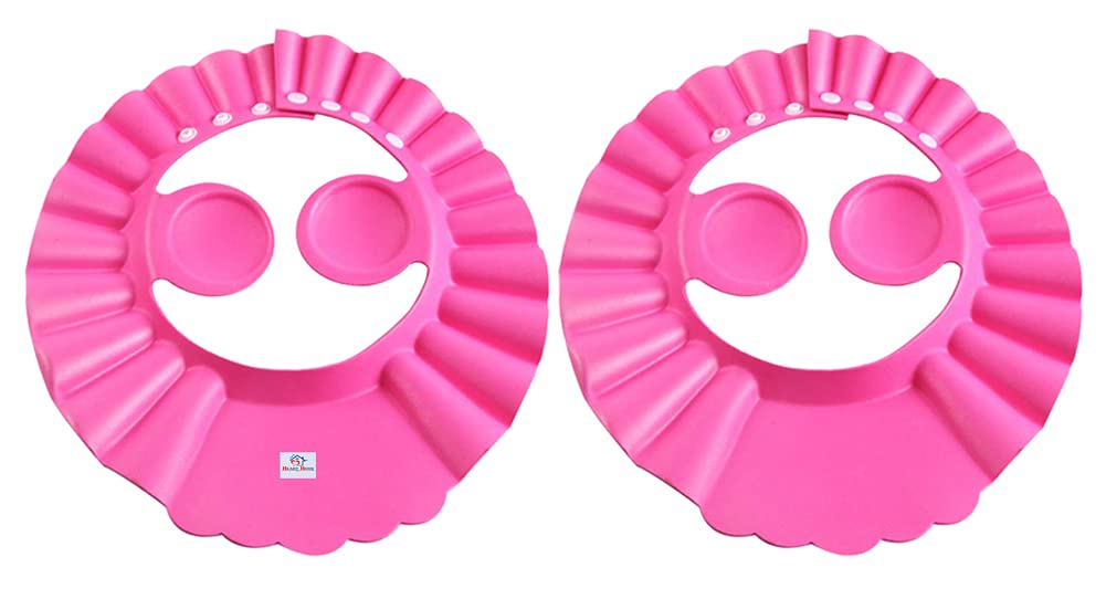 Heart Home Soft Adjustable Visor Hat Safe Shampoo Shower Bathing Protection Bath Cap for Toddler, Baby, Kids, Children-Pack of 2 (Pink)-HS_38_HEARTH21349