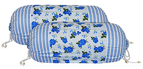 Kuber Industries Flower Design Soft & Smooth Cotton Bolster Cover|Size 16 x 30 inch|Pack of 2 (Blue)