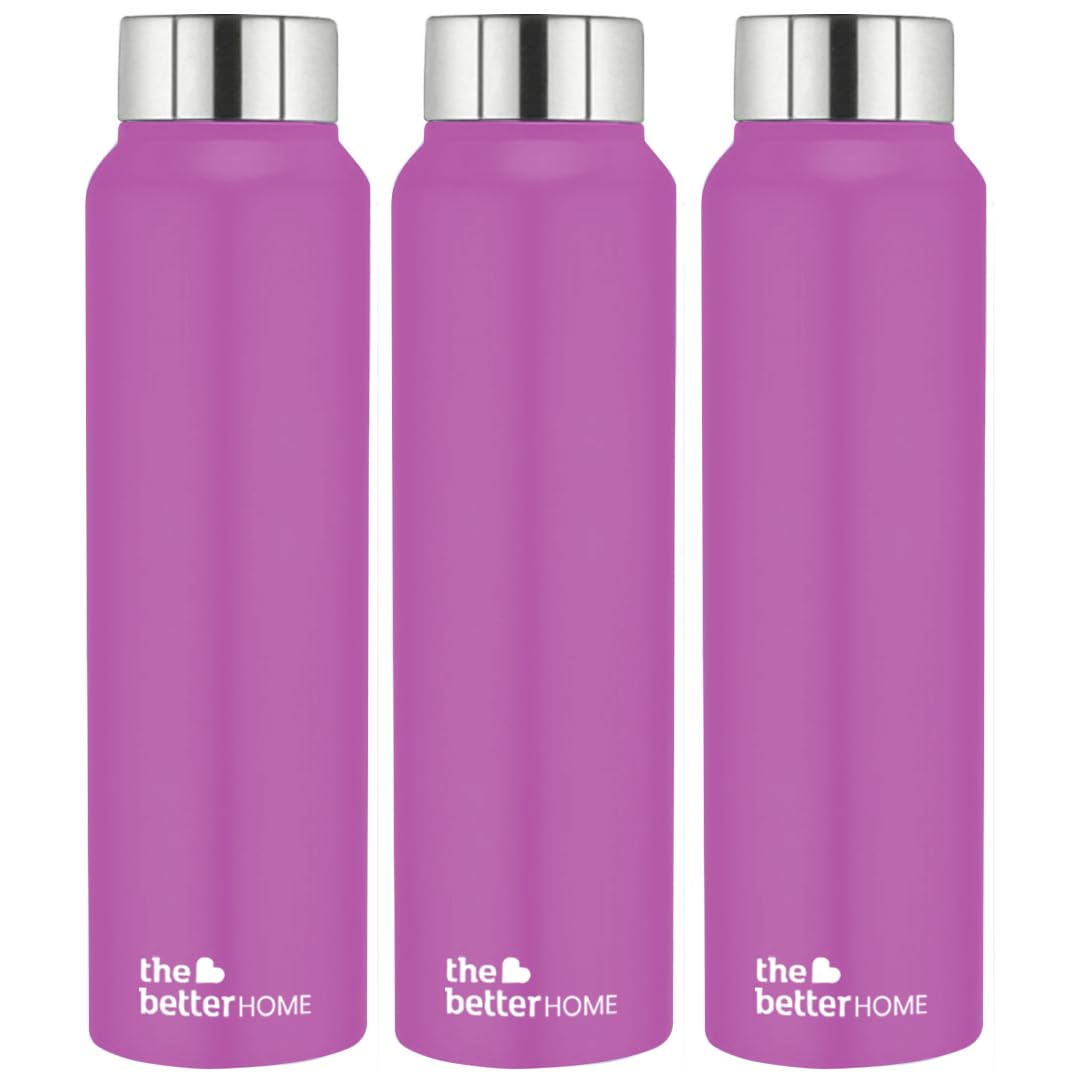 The Better Home 304 Stainless Steel Water Bottle 1 Litre | Water Bottle For Office Home | Water Bottle Steel | Steel Water Bottle For Kids School | Office Water Bottle For Women Men (Purple - 3 Pcs)