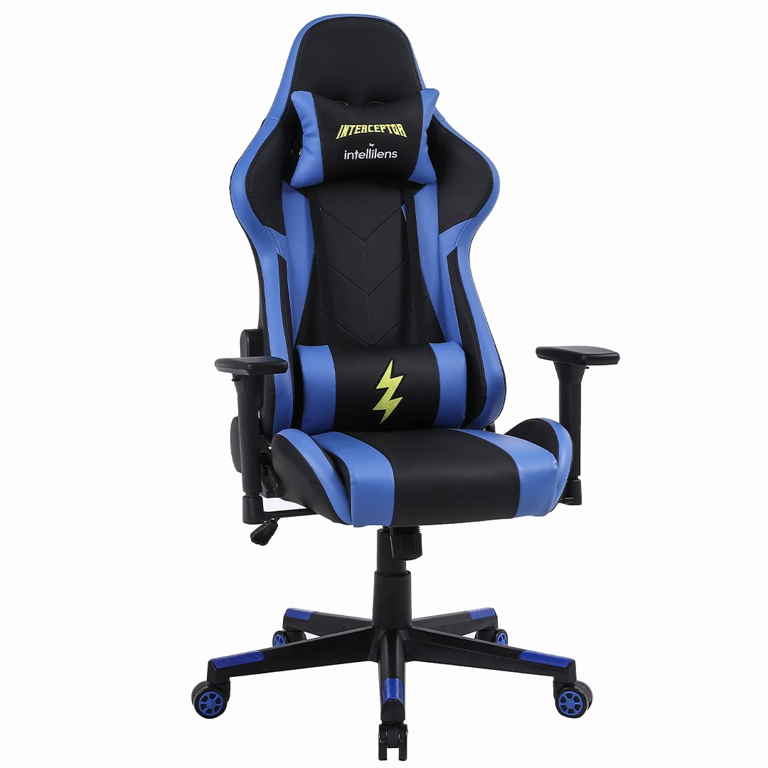INTERCEPTOR Gaming Chair SPACEAGE Series PU + PVC Fabric | Ergonomic Design with Premium, Adjustable Neck & Lumbar Pillow, 3D Adjustable Armrests - Blue