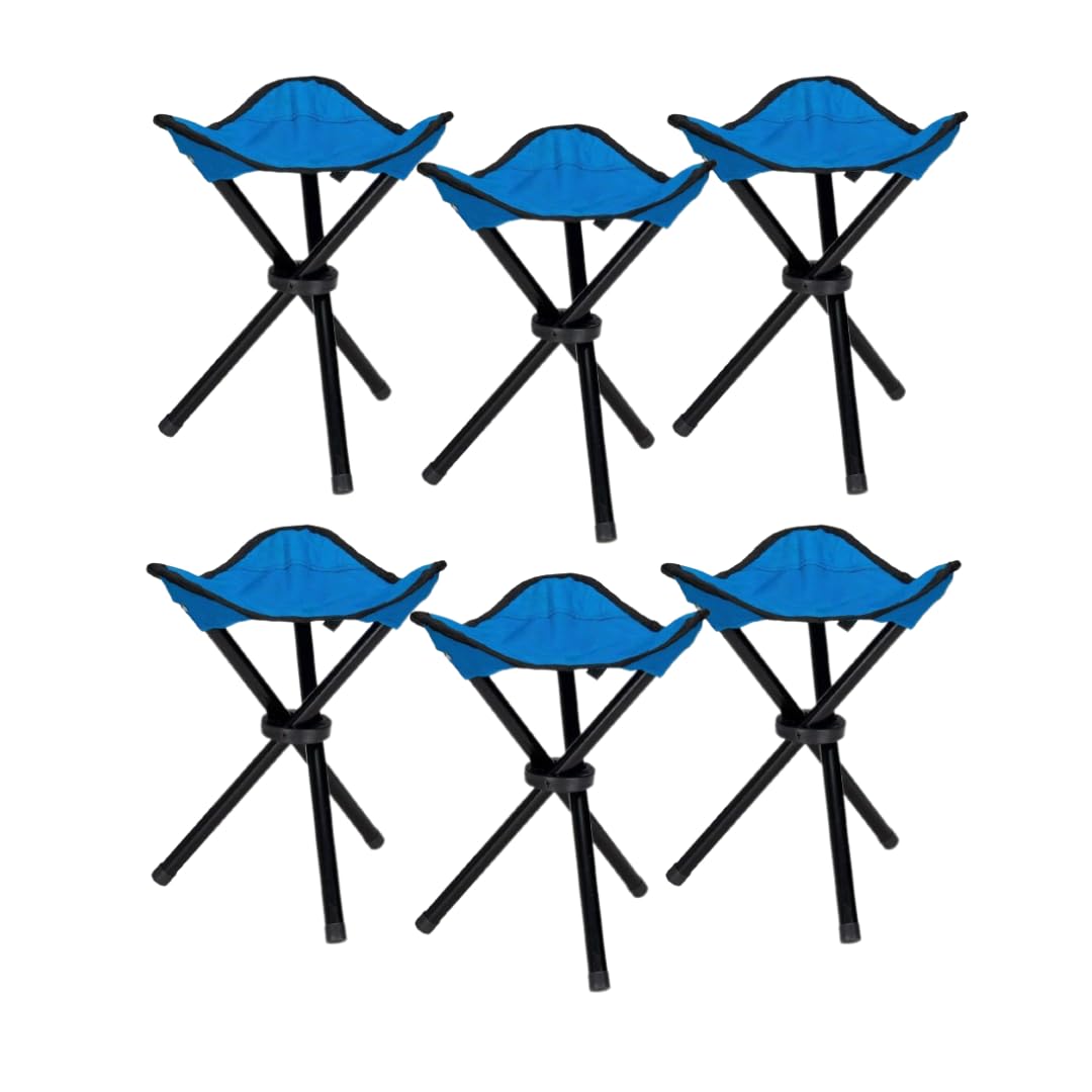 Kuber Industries Set of 6 Portable Stools for Travelling|Foldable Outdoor Sitting Chair|Tripod 3 Leg Chair for Camping, Picnic, Hiking|Blue