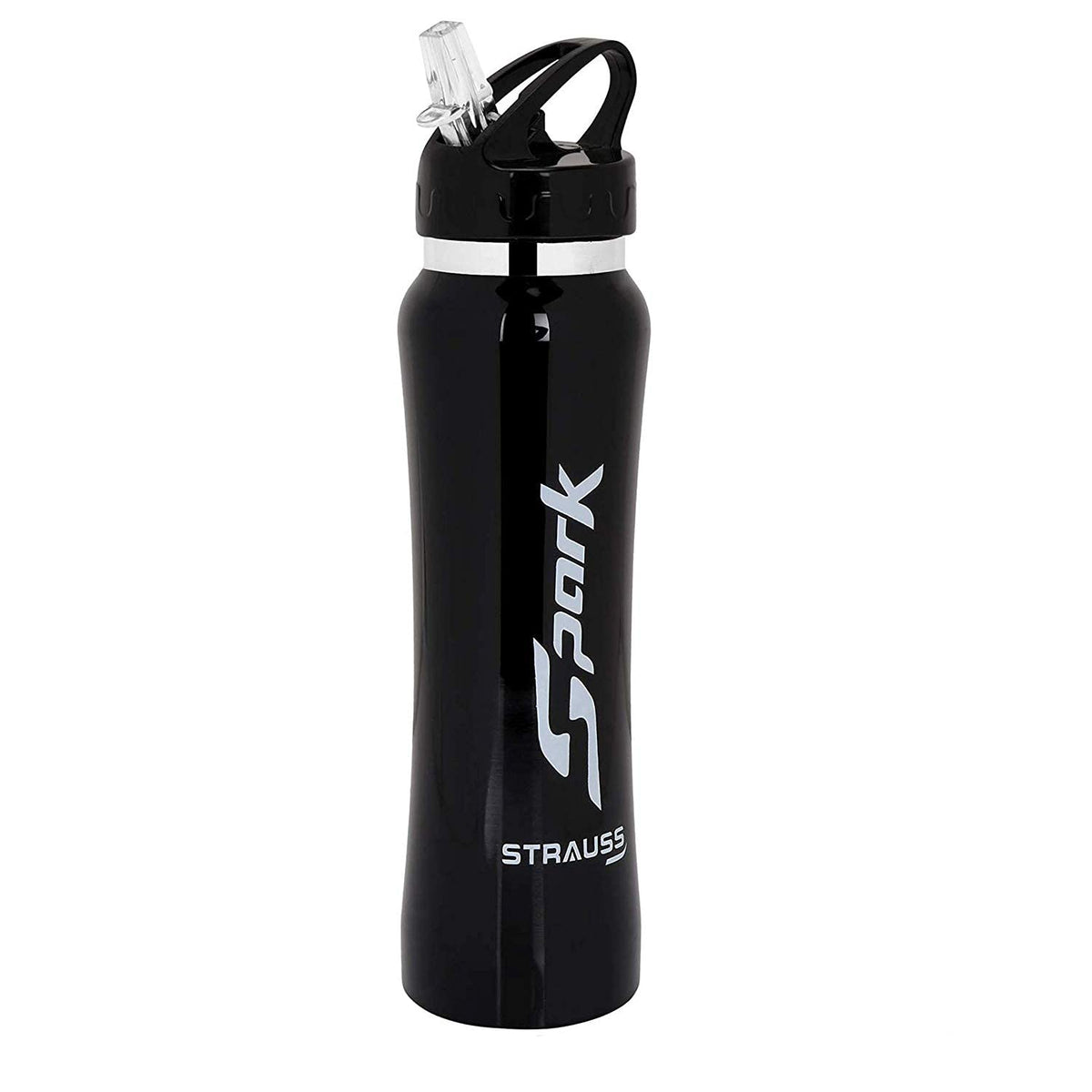 STRAUSS Spark Stainless-Steel Bottle | Leak-Proof Water Bottle | Water Bottle for Travel, Hiking, Trekking, Home, Office & School | Non-Toxic & BPA Free Steel Bottles | 750 ml,(Metal Finish Black)