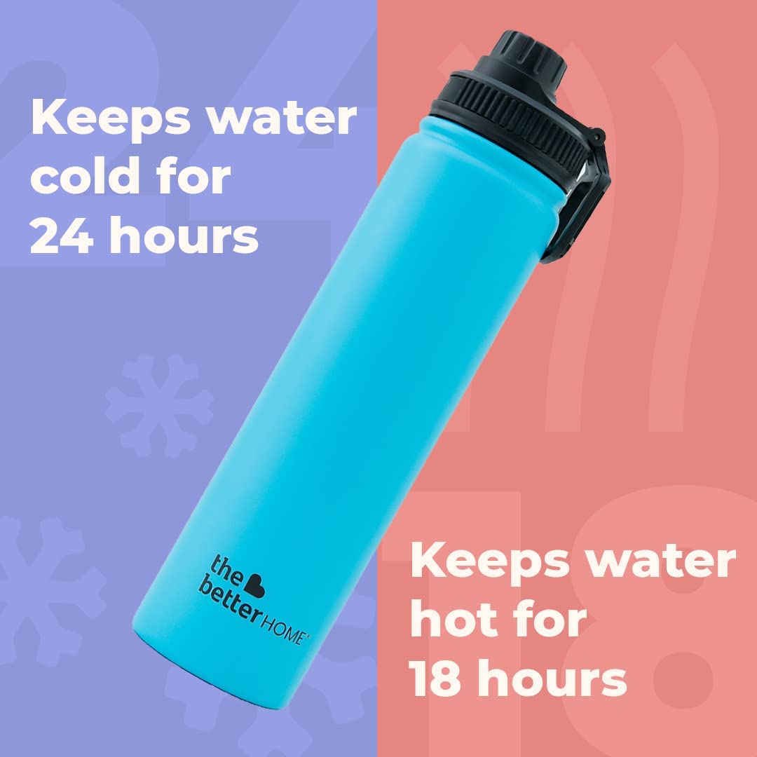 The Better Home 1000 Stainless Steel Insulated Water Bottle with Sipper (710ml) | Thermos Flask Sports Water Bottle | Hot and Cold Steel Water Bottle | Food Grade & BPA Free (Pack of 1, Aqua)