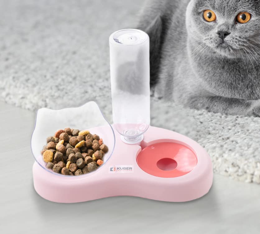 Homestic 2-in-1 Cat & Dog Bowl Set with Replaceable Water Bottle|Automatic Refill Cat Bowl|Premium PP Plastic|Non-Toxic|Suitable for Small & Medium Pets|PT008P|Pink