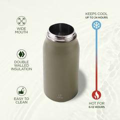 Umai Insulated Stainless Steel Bottle 1 Litre with Sipper Lid-Double Wall Vacuum Thermos|Leakproof|Rustproof|Keeps Drinks Hot/Cold for 6-12 Hours|FlipUp Handle|Easy to Carry (Pack of 6, Green)