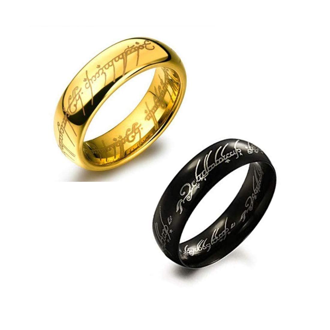 Yellow Chimes Combo 2 Pcs Lord of the Rings Genuine 100% Stainless Steel Gold/Black Rings for Men and Boys