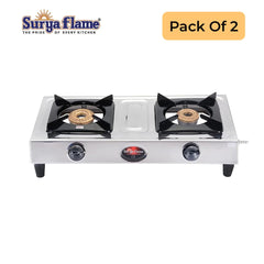 Surya Flame Vista Gas Stove 2 Burners | Stainless Steel Body | Manual LPG Stove With 69% Thermal Efficiency | Anti Skid Rubber Legs - 2 Years Complete Doorstep Warranty (1)