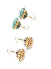 Yellow Chimes Meenakari Jumka Earrings with Ethnic Design Gold Plated Traditional Beads Combo of 2 pair for Women and Girls