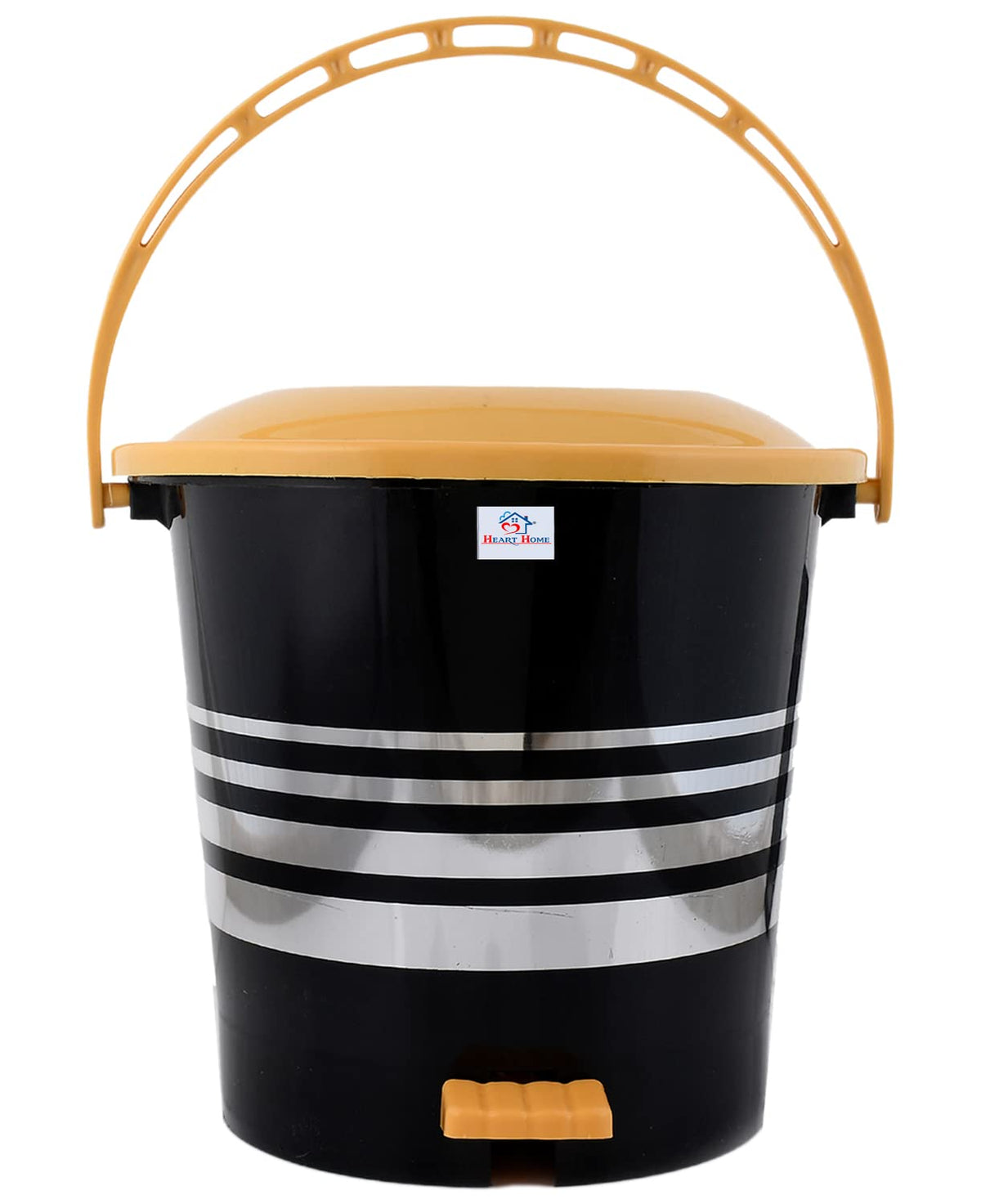 Heart Home Plastic Pedal Dustbin/Wastebin With Handle, 10 Liter (Black & Yellow)-47HH01005