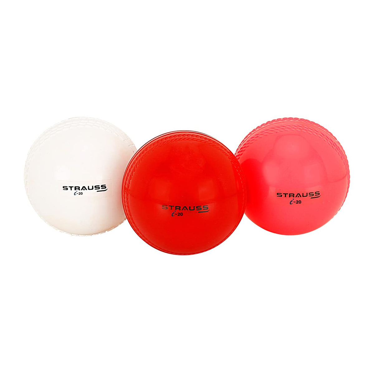 STRAUSS Synthetic Cricket Balls | Model: i-10 | Standard Size | Pack of 3 Color: Red, White and Pink | for Matches & Practice | for All Age Groups | Heavyweight i-19 Ball