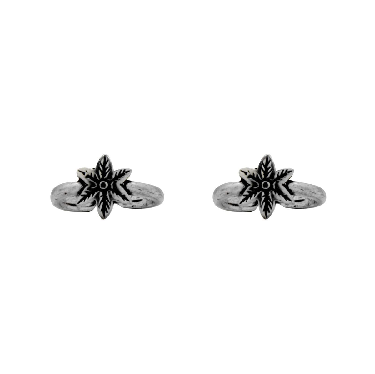 TEEJH Star Embossed Silver Oxidized Toerings For Women