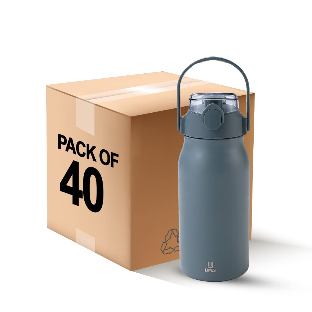 Umai Insulated Stainless Steel Bottle 1 litre with Sipper Lid-Double Wall Vacuum thermos | Leak Proof | Rust Proof | Keeps Drinks Hot/Cold for 6-12 Hours | Flip Up Handle | Easy to Carry (Pack of 40, Blue)