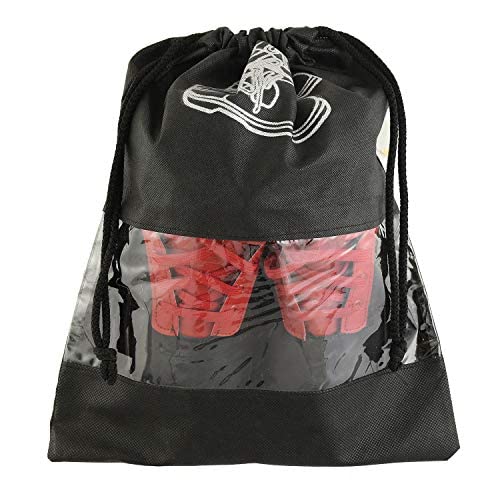 Kuber Industries Shoe Cover/String Bag Organizer|Shoe Print & Non Woven Material|Transparent Window|Size 43 x 30 Cm, Pack of 24 (Black)
