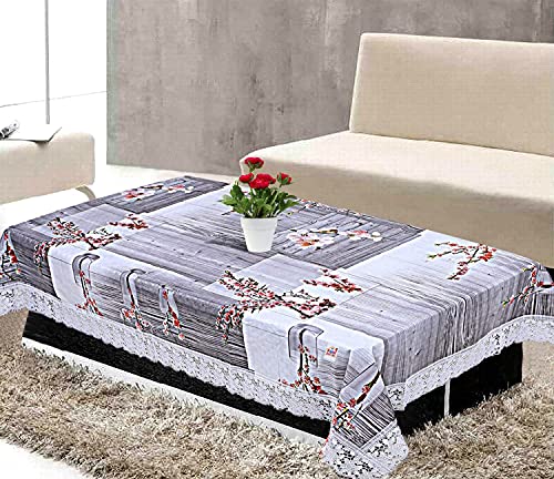 Kuber Industries Floral Checkered Design PVC 4 Seater Centre Table Cover (Grey) -CTKTC014355, Standard