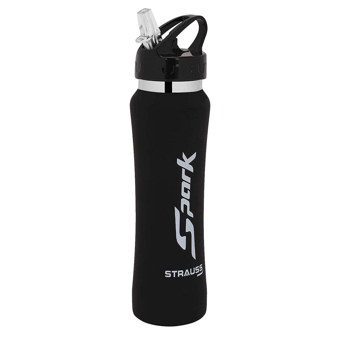 STRAUSS Spark Stainless-Steel Bottle | Leak-Proof Water Bottle | Water Bottle for Travel, Hiking, Trekking, Home, Office & School | Non-Toxic & BPA Free Steel Bottles | 750 ml,(Rubber Finish Black)