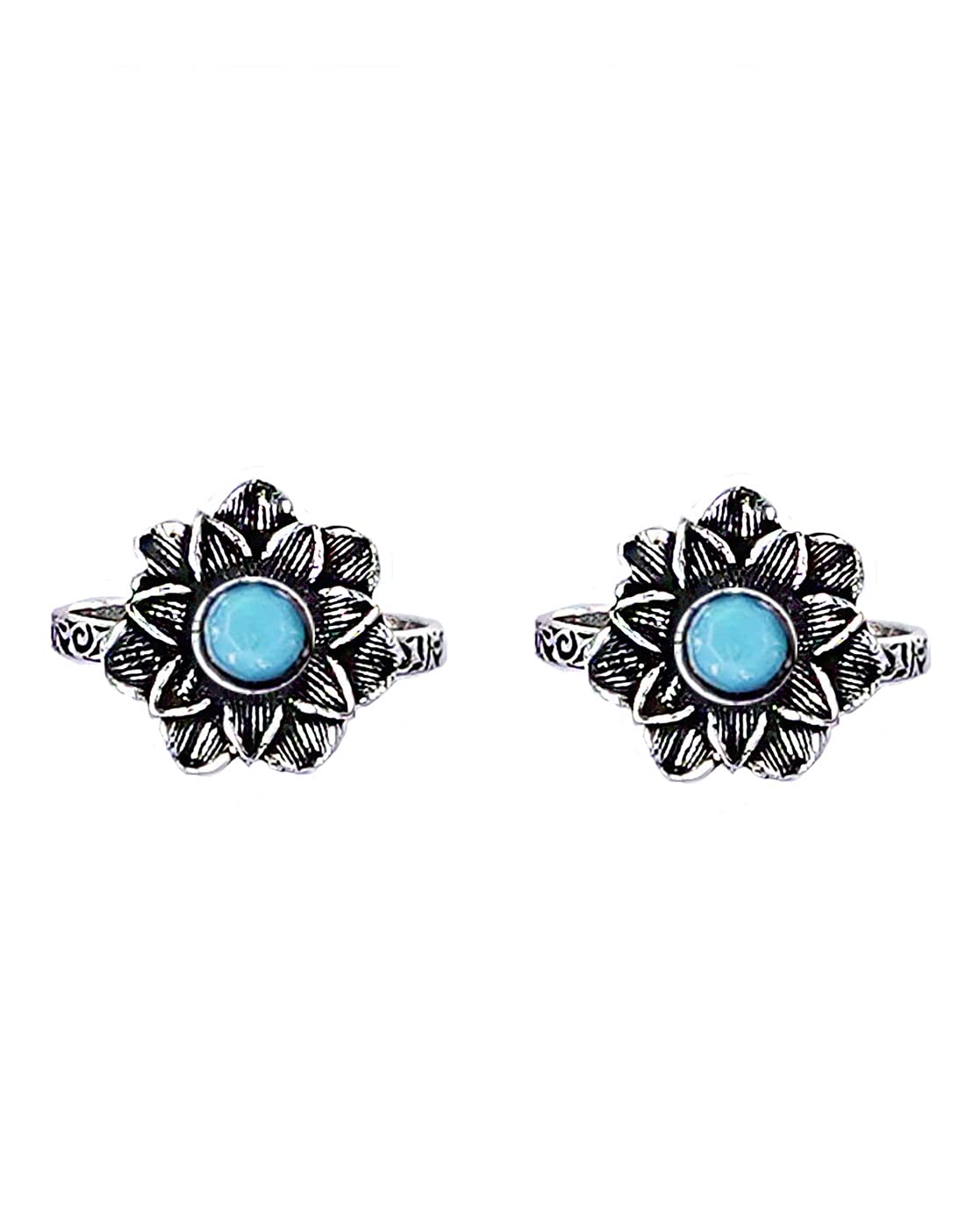 TEEJH Kayra Blue Stone Silver Oxidised Toe Rings for Women