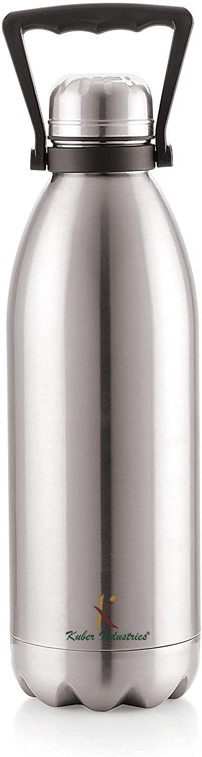 Kuber Industries Stainless Steel 24 Hours Plus Hot and Cold Water Bottle, 1.5 Litre (Silver)