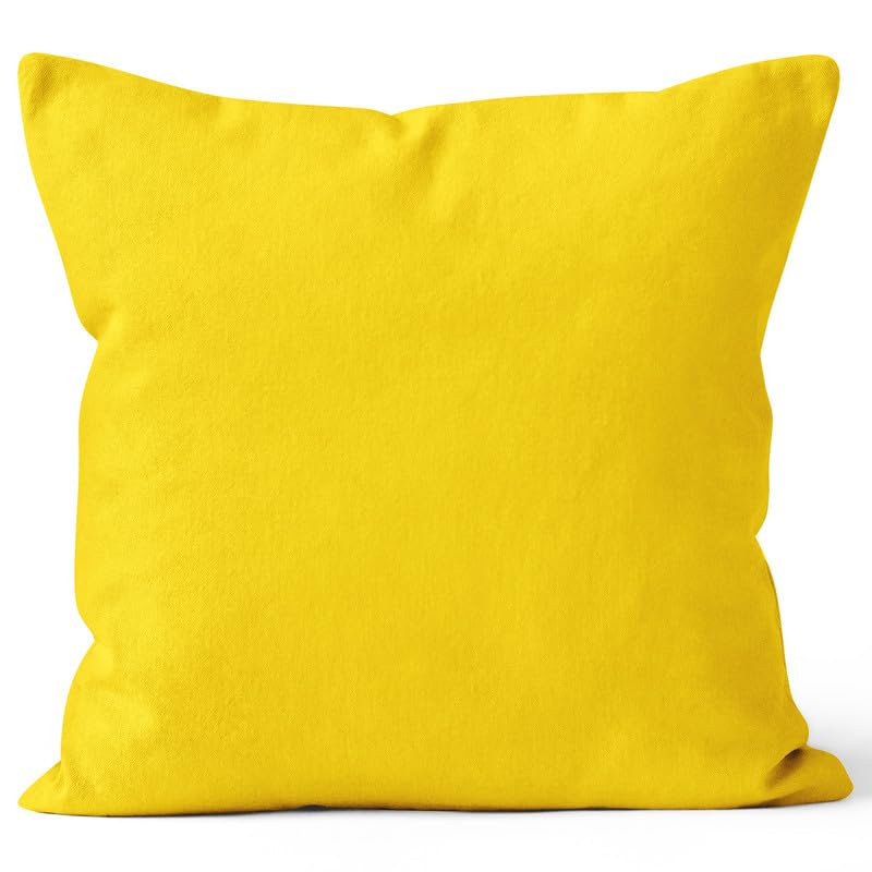 Encasa Homes Decorative Cushion Cover 1 pc 16 x 16 inch (40 x 40 cm) - Sunbeam Yellow - Solid Dyed Plain Colour, Large Cotton Canvas Square Pillow Case for Chair, Seat, Bed, Sofa, Office (Set of 1)