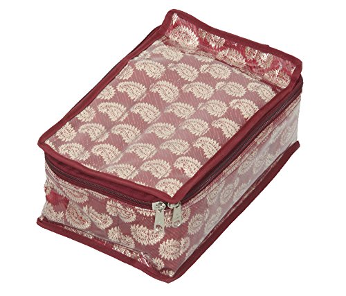 Kuber Industries Locker Jewellery Kit with 12 Pouches Brocade Collection Gifts (Red, Maroon)