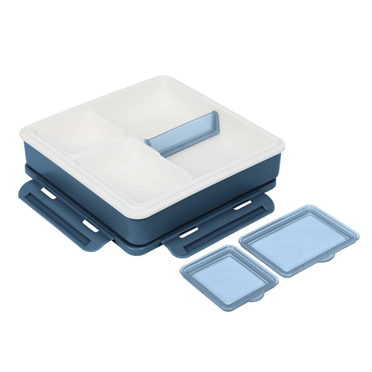 Pinnacle PentaGo Thermoware Insulated Tiffin Box, Adjustable Divider, Microwave Safe, 4 Compartments, Lunch Box, Keeps Food Warm for 4hrs, Leak Proof, Air Tight, 900ml Blue (Stainless Steel)