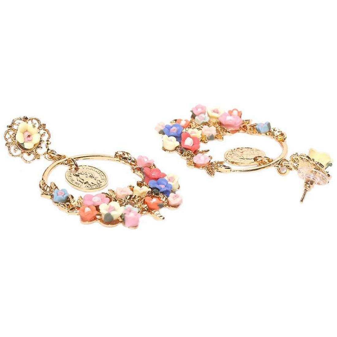 Yellow Chimes Floral Design Multicolor Chandelier Dangle Drop Earrings for Women and Girls
