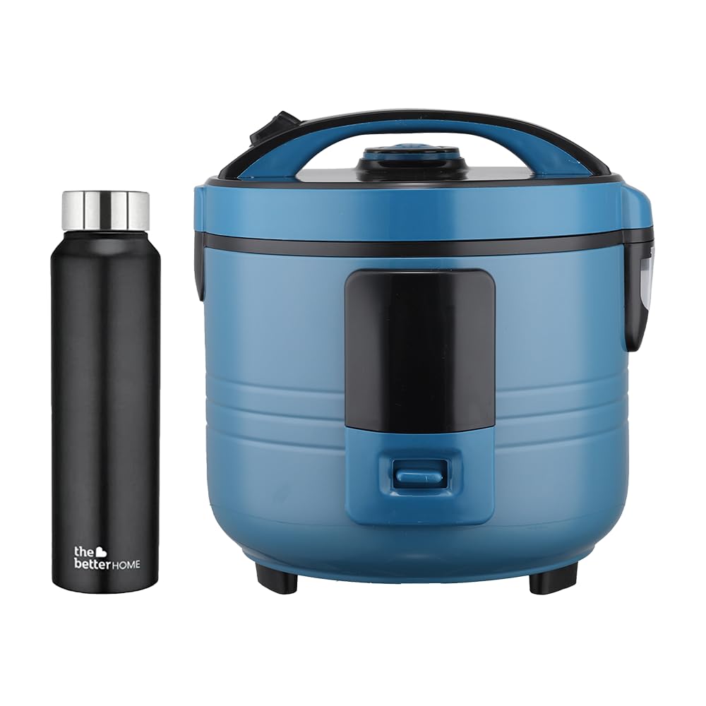 The Better Home FUMATO Cookeasy Automatic 500W Electric Rice Cooker 1.5L Blue & Stainless Steel Water Bottle 1 Litre Black