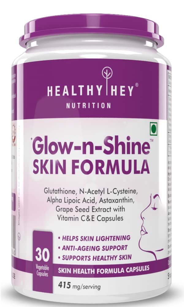 HealthyHey Nutrition Glow-n-Shine| Skin Health Formula | 30 Vegetable Capsules