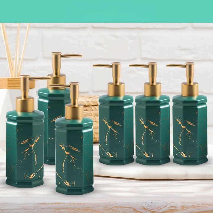 The Better Home 350ml Dispenser Bottle - Green (Set of 6) | Ceramic Liquid Dispenser for Kitchen, Wash-Basin, and Bathroom | Ideal for Shampoo, Hand Wash, Sanitizer, Lotion, and More